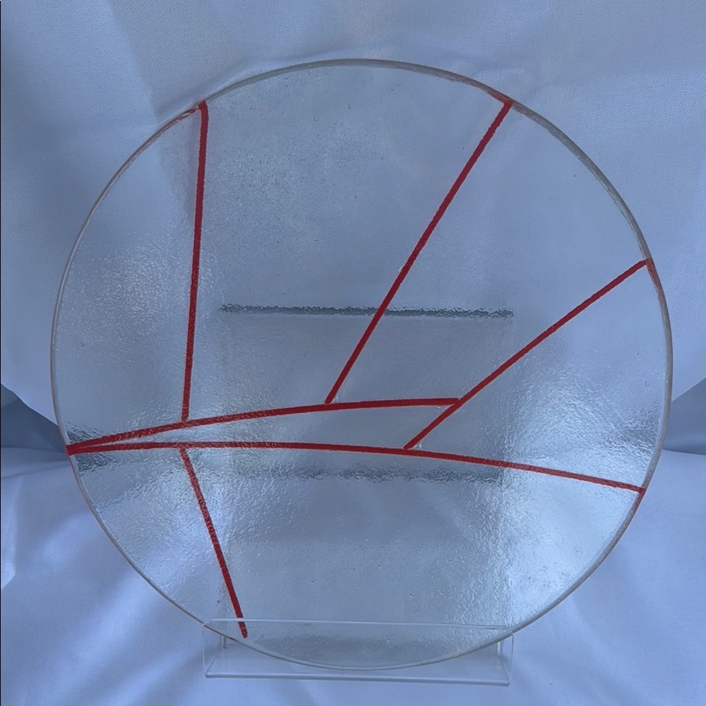 Vintage MCM Modern Glass Art Plate with Red Accents